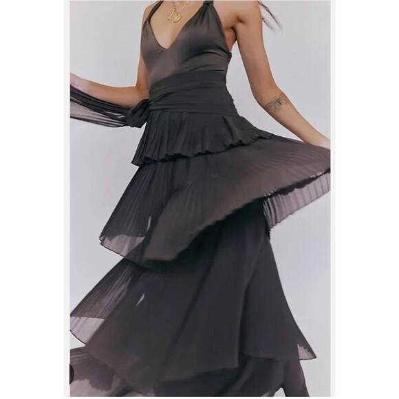 Free People Dresses & Skirts - Free People Sola Pleated Tiered Wrapped Ethereal Maxi Dress | Double Espresso